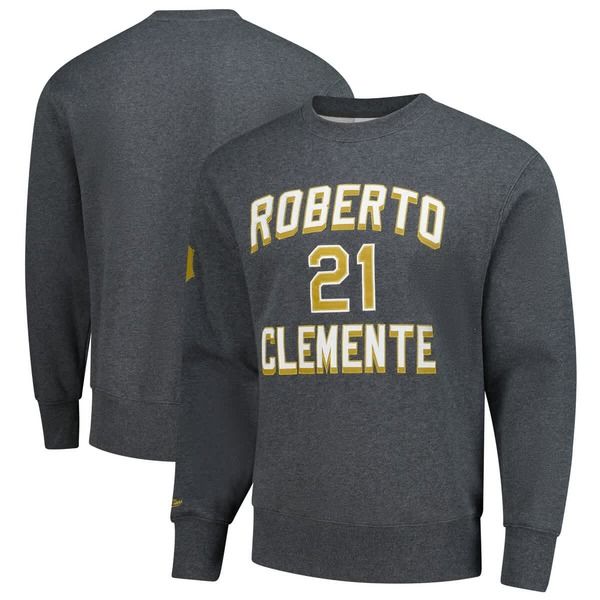 ミッチェルネス メンズ トップス Tシャツ ヴィンテージ スウェット ロゴ フリース Mens Mitchell Ness Roberto Clemente Heather Charcoal Pittsburgh Pirates Legends Collect