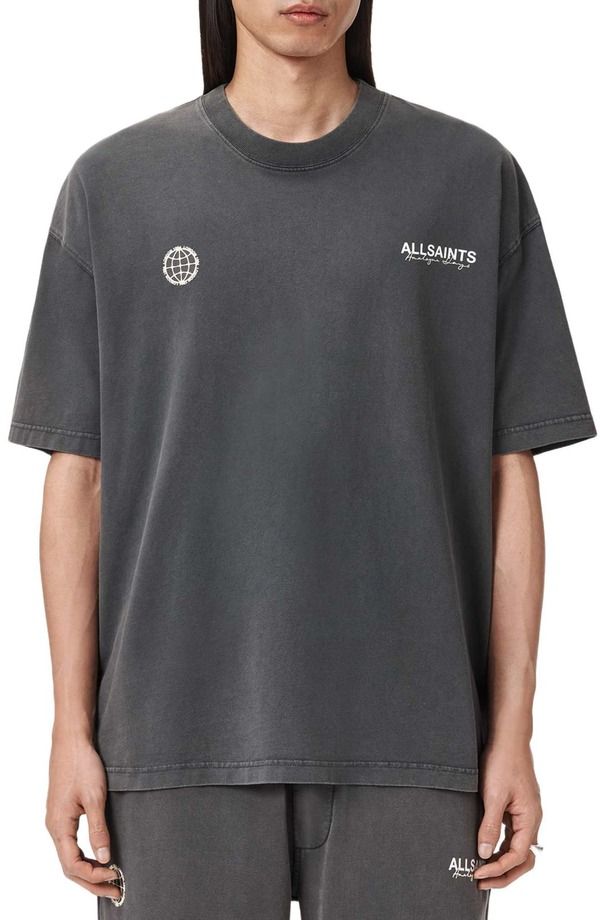 オールセインツ メンズ トップス Tシャツ コットン グラフィック AllSaints Emblem Cotton Graphic TShirt Washed Black ブラック