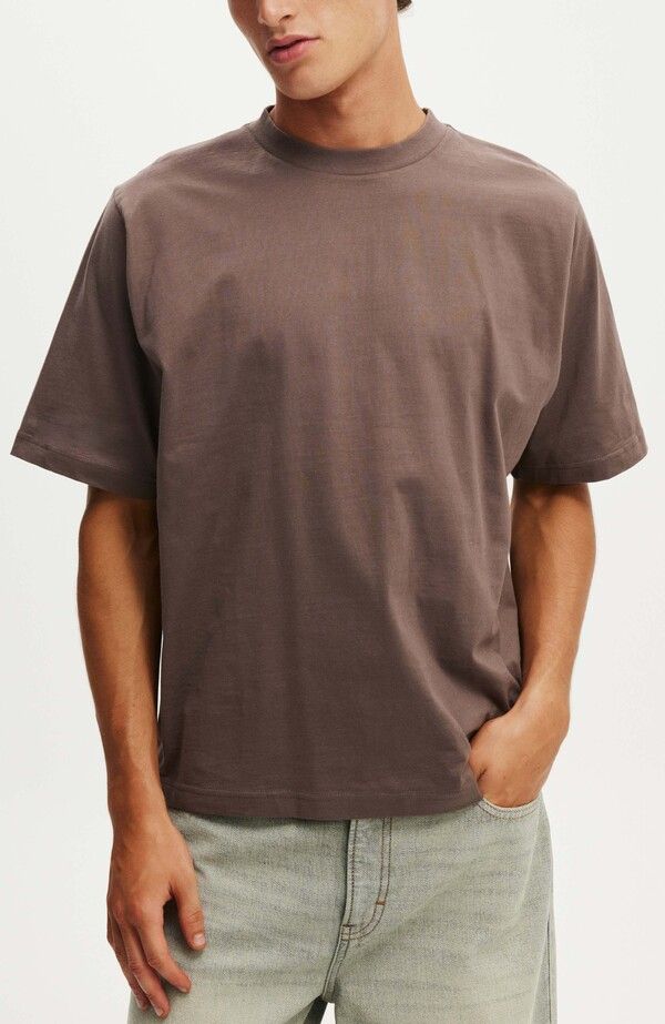 コットンオン メンズ トップス Tシャツ クロップド Cotton Mens Cropped FitShirt Washed Chocolate チョコレート