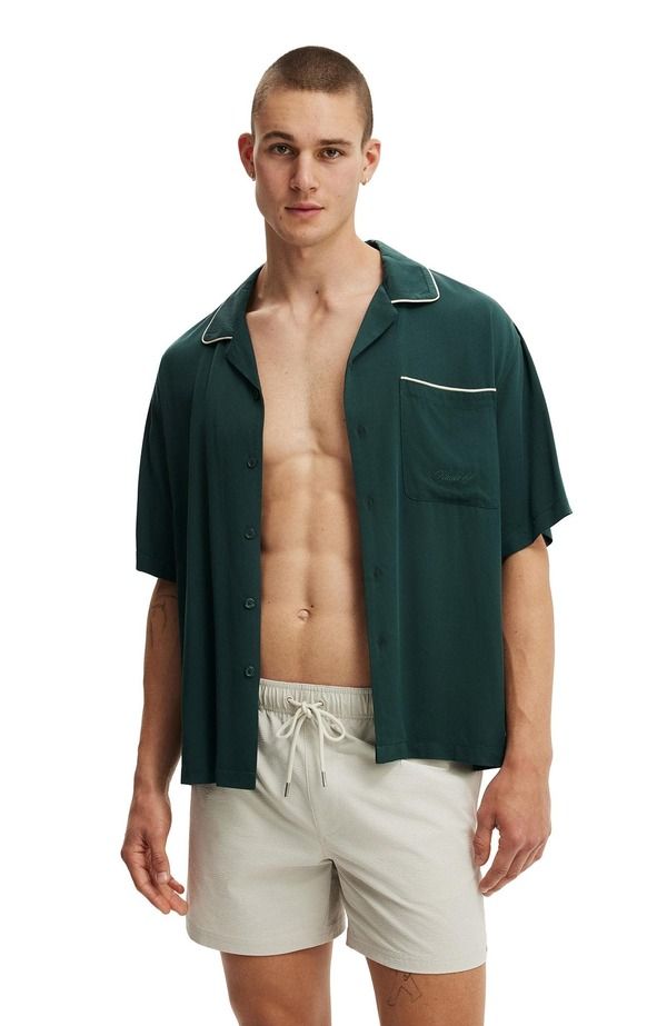 コットンオン メンズ 水着 ハーフパンツ・ショーツ Cotton Menstretch Swim Short Stone Seersucker ストーン