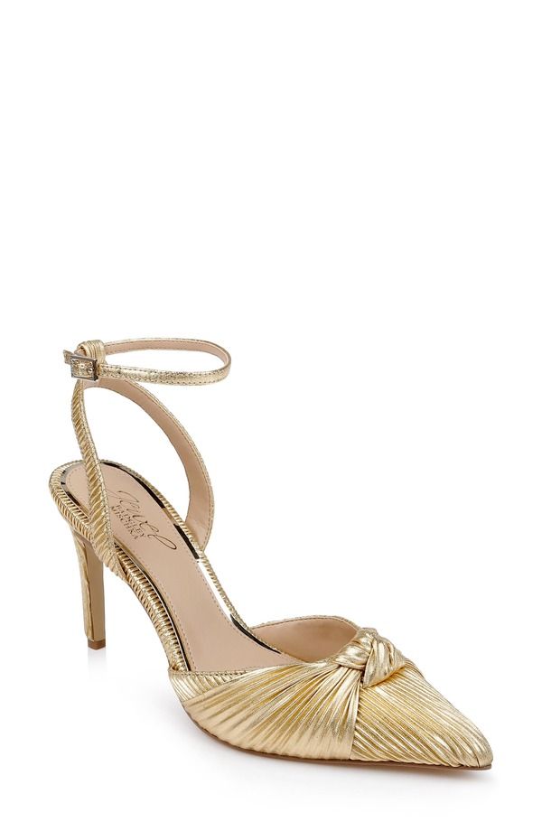 ジュウェルダグレイミシュカ レディース シューズ パンプス アンクル Jewel Badgley Mischka Enid Ankle Strapointed Toe Pump Gold Fabric ゴールド
