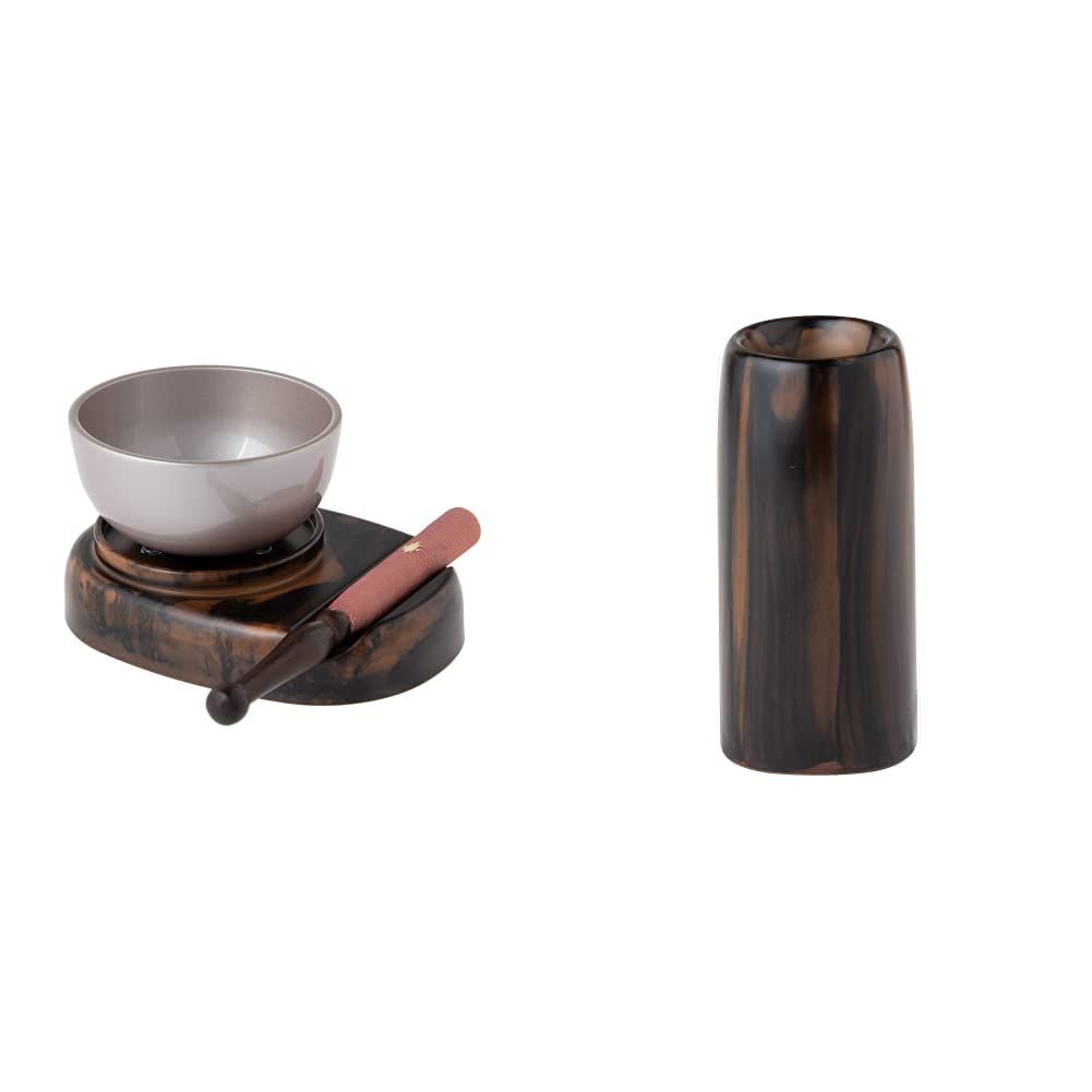 新品 【仏具セット】ミニサイズおりん(りん りん台 りん棒)＆線香立てセット 仏壇用品 仏具小物 モダン仏具 りんカラー:黒丹色 桜 サンメニー
