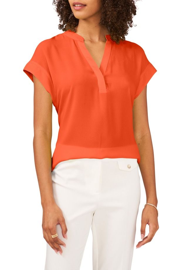 チャウス レディース トップス シャツ ジョーゼット ブラウス Chausplit Neck Georgette Blouse Passion Fruit