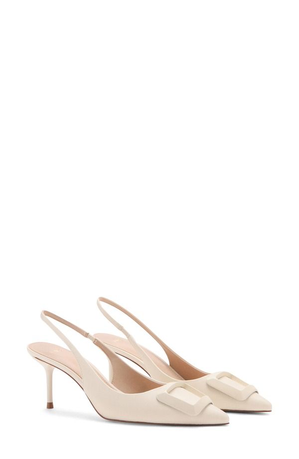 マンゴ レディース シューズ パンプス MANGO Slingback Pointed Toe Pump Ecru エクリュ