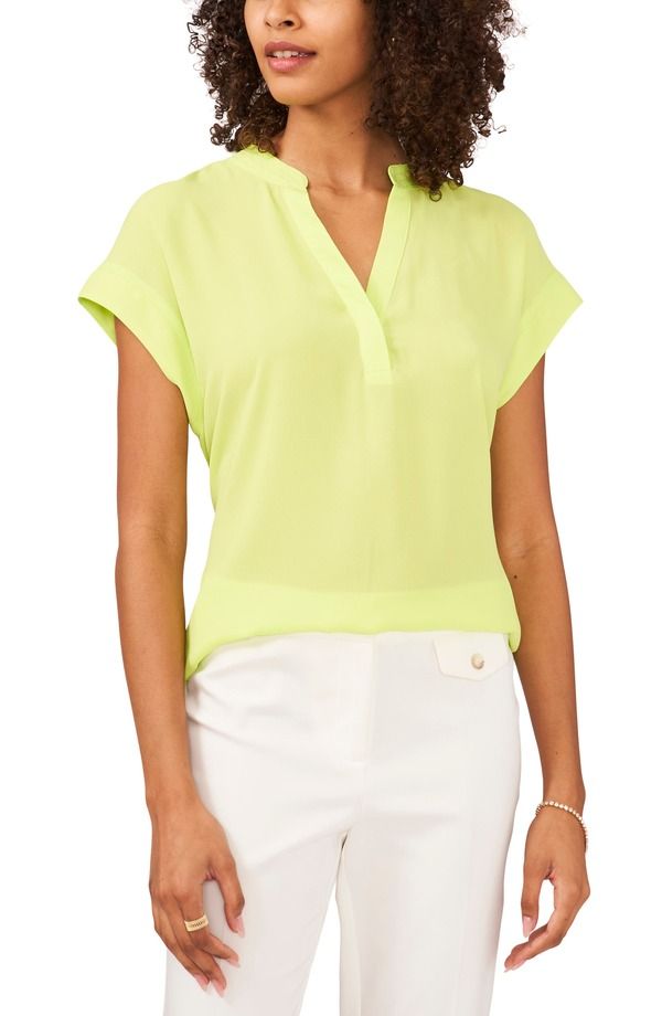 チャウス レディース トップス シャツ ジョーゼット ブラウス Chausplit Neck Georgette Blouse Lime Press ライム