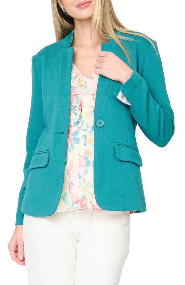 ギブソンルック レディース アウター ジャケット・ブルゾン コットン ブレザー ニット GIBSONLOOK Inverted Notch Collar Cotton Blend Knit Blazer North Sea Green グリーン