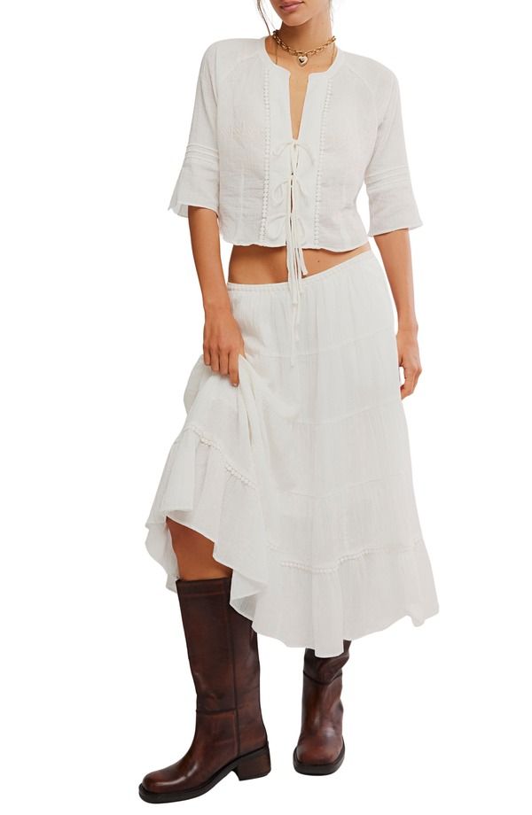 フリーピープル レディース ボトムスカート ミディ Free People Bright Side Tie Front Crop Top Midi Skirt Set Clean Ivory アイボリー