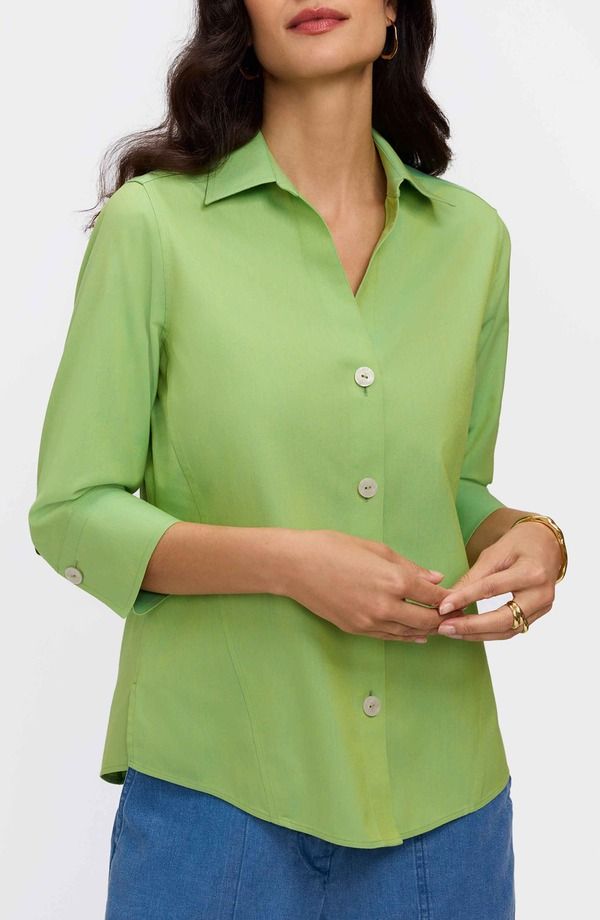 フォックスクラフト レディース トップス シャツ コットン Foxcroft PaitynonIron Cotton Shirt Mojito Green グリーン