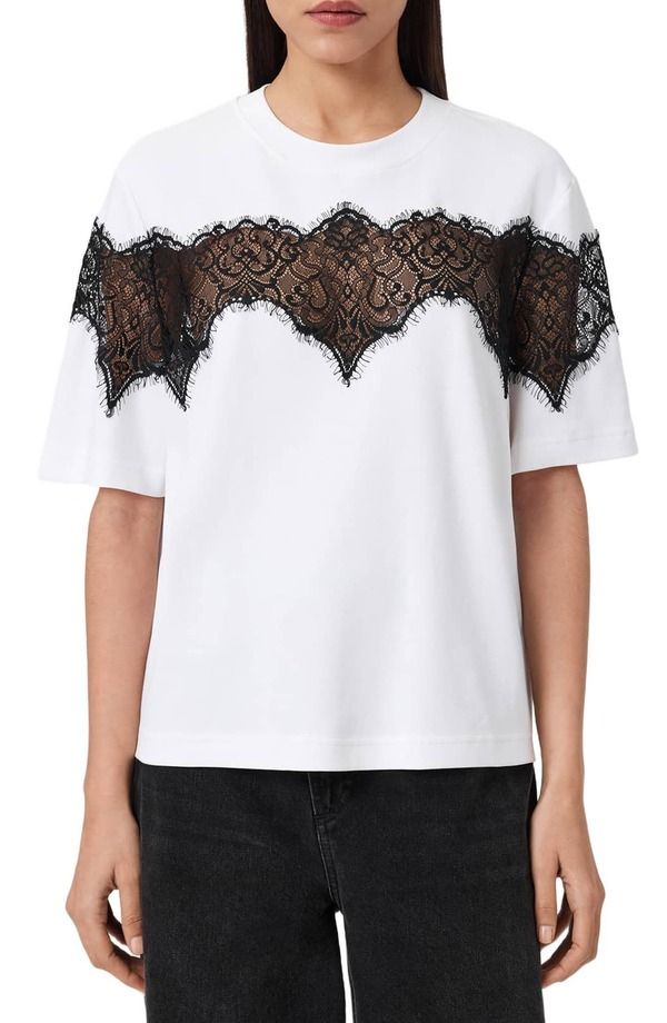 オールセインツ レディース トップス Tシャツ レース AllSaints Lisa Lace Panel TShirt Optic White ホワイト