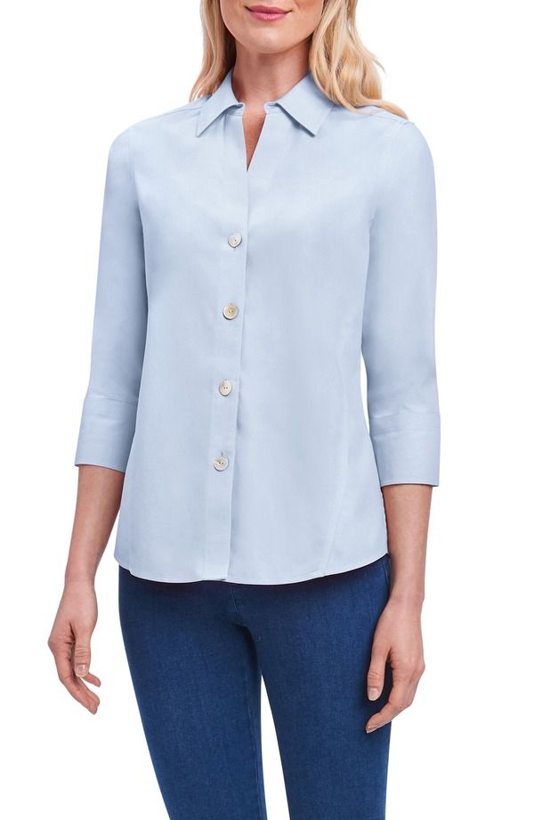 フォックスクラフト レディース トップス シャツ コットン Foxcroft PaitynonIron Cotton Shirt Blue Wave ブルー