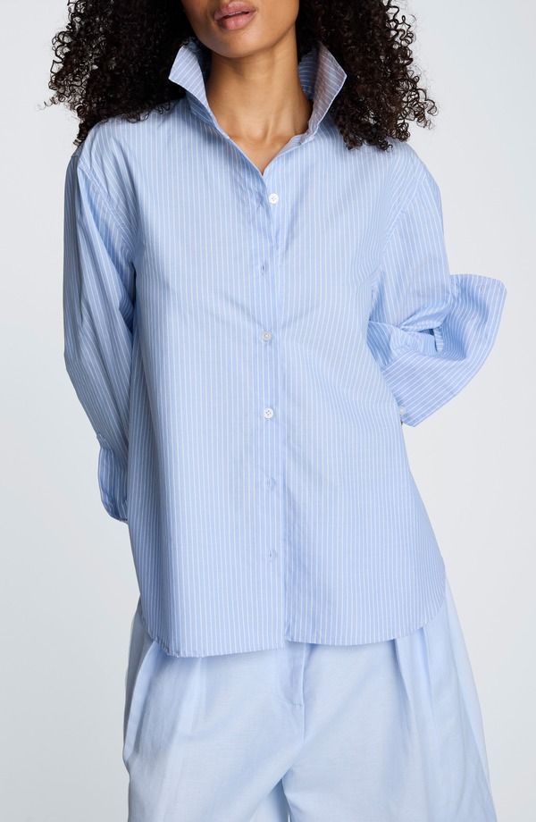 ケネスコール レディース トップス シャツ Kenneth Cole Pinstripe ButtonUp Boyfriend Shirt Blue Dawn Multi ブルー 23,214円