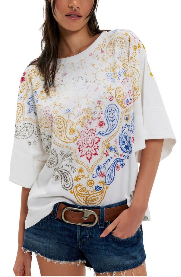フリーピープル レディース トップス Tシャツ プリント Free People Heirloom Paisley Print Oversize TShirt Ivory Combo アイボリー