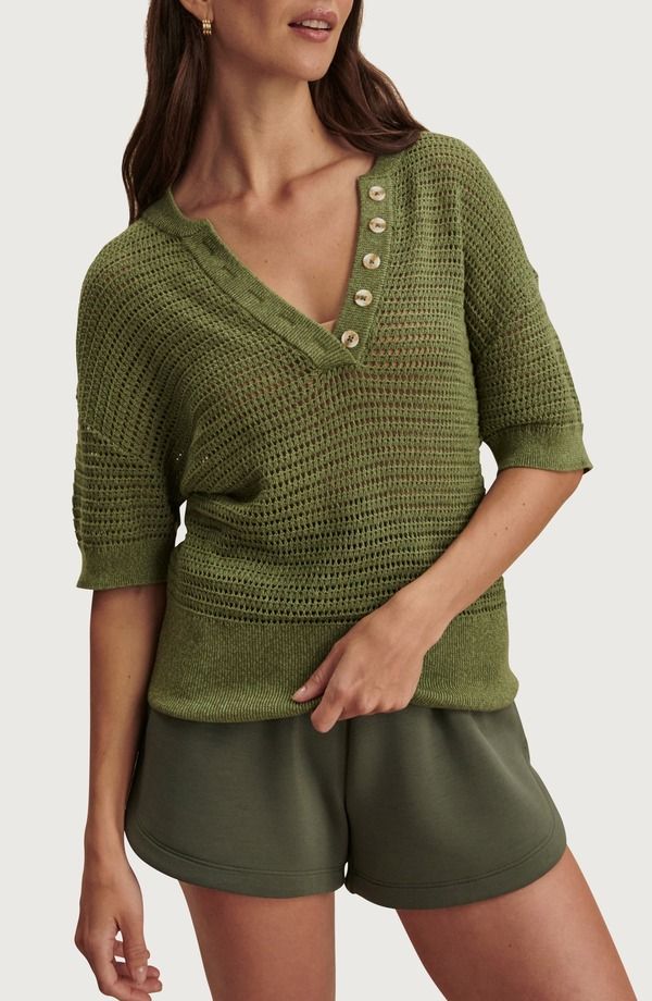 バーレイ レディース アウター パーカー・スウェット シアー コットン ニット Varley Callie Sheer Knit Cotton Top Olivine