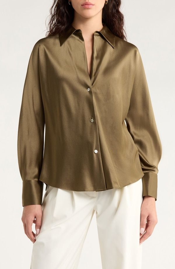 ヴィンス レディース トップス シャツ シルク Vince Silk ButtonUp Shirt Cypress