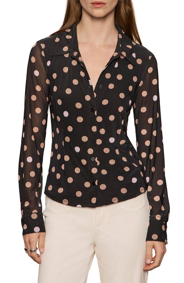 サンクチュアリー レディース トップス シャツ メッシュ ダウン Sanctuary Mesh ButtonDown Shirt Popspot Black ブラック