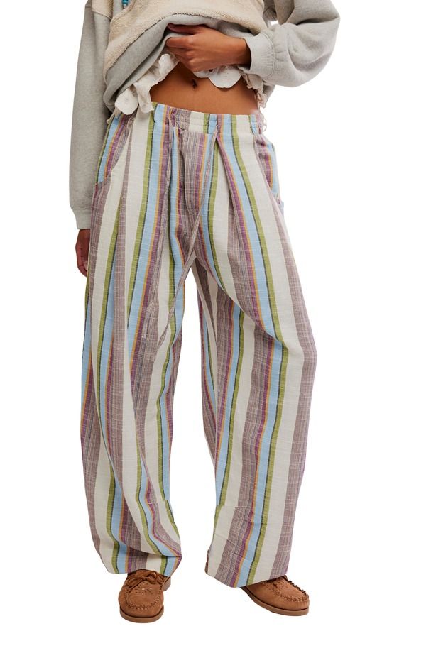 フリーピープル レディース ボトムス レギンス パンツ コットン リネン Free People Chamberstripe Drawstring Linen Cotton Pants Ivory Combo アイボリー