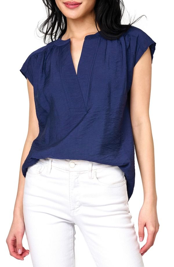 ギブソンルック レディース トップス シャツ キャップ GIBSONLOOK Split Neck Cap Sleeve HighLow Top Navy ネイビー