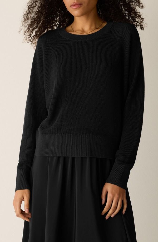 エイリーンフィッシャー レディース アウター ニット・セーター クルーネック コットン リネン Eileen Fisher Crewneck Organic Linen Organicotton Sweater Black ブラック