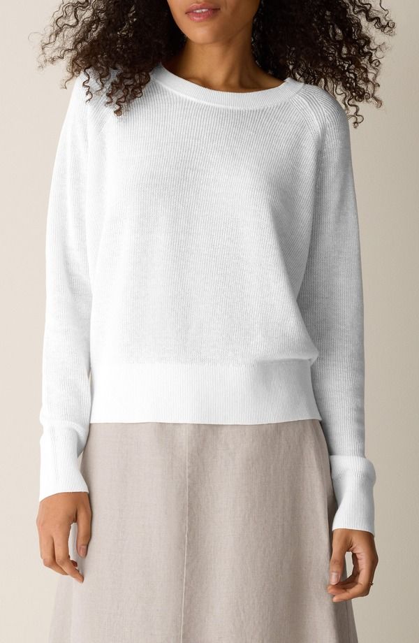 エイリーンフィッシャー レディース アウター ニット・セーター クルーネック コットン リネン Eileen Fisher Crewneck Organic Linen Organicotton Sweater White ホワイト
