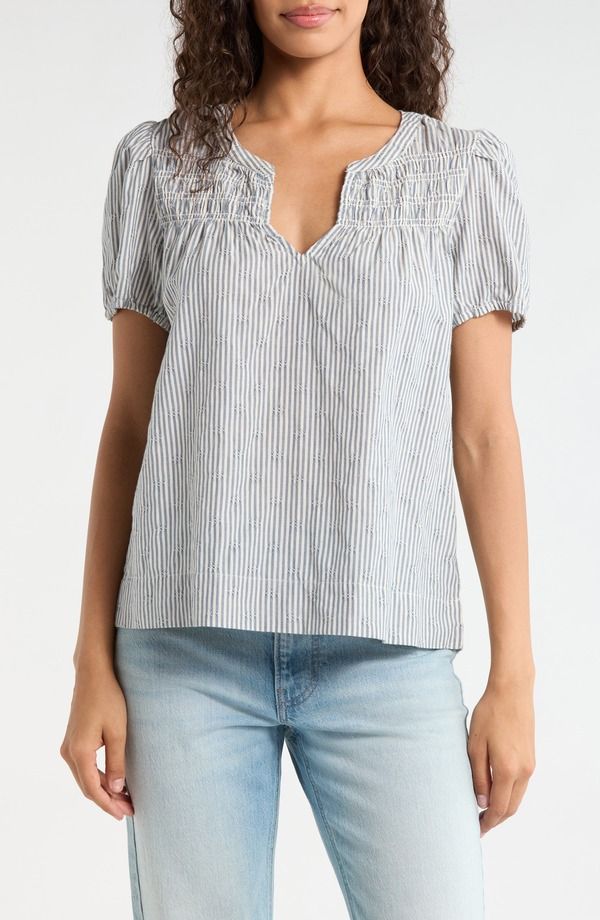 ラッキーブランド レディース トップス シャツ コットン Lucky Brand Stripe Smock Detail Cotton Top Light Seashell ストライプ