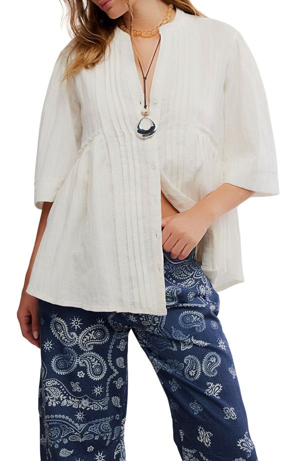 フリーピープル レディース トップス シャツ コットン Free People Willow Pintuck Cotton ButtonUp Shirt Ivory アイボリー