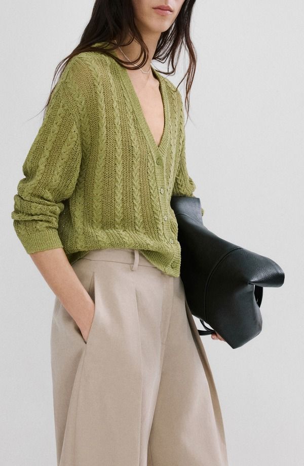 マンゴ レディース アウター パーカー・スウェット カーディガン MANGO Braided Cardigan Green グリーン