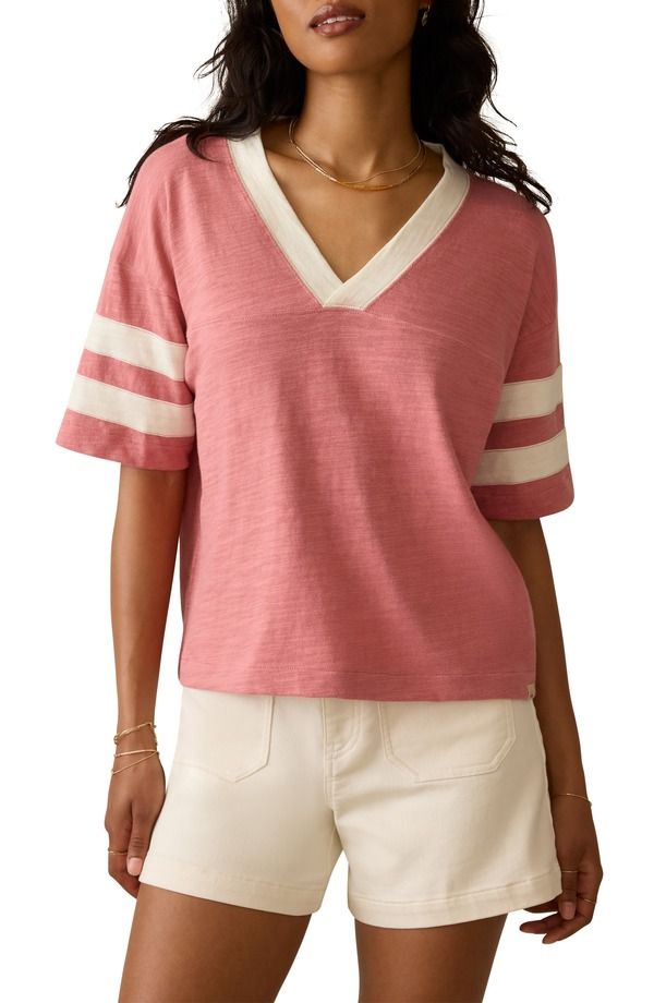 ファレティ レディース トップス Tシャツ コットン Faherty Varsity Stripe Organicotton TShirt Faded Flag Varsity ストライプ