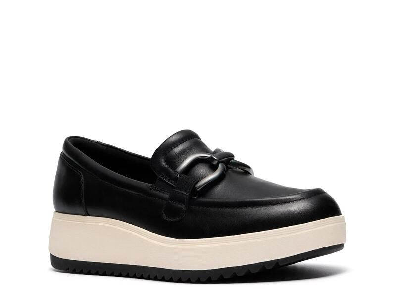 クラークス レディース シューズ スリッポン・ローファー Clarks Zylah Top Wedge Loafer Black Leather ブラック