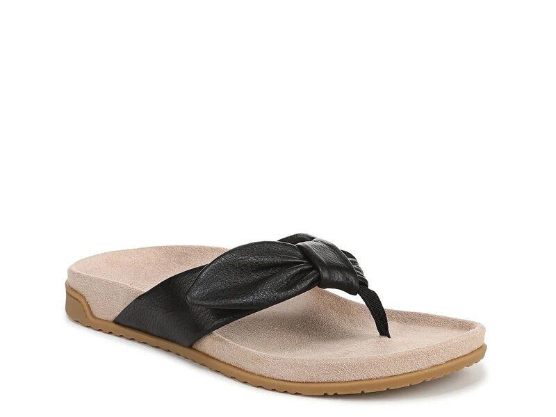 バイオニック レディース シューズ サンダル Vionic EVA Flip Flop Black Leather ブラック