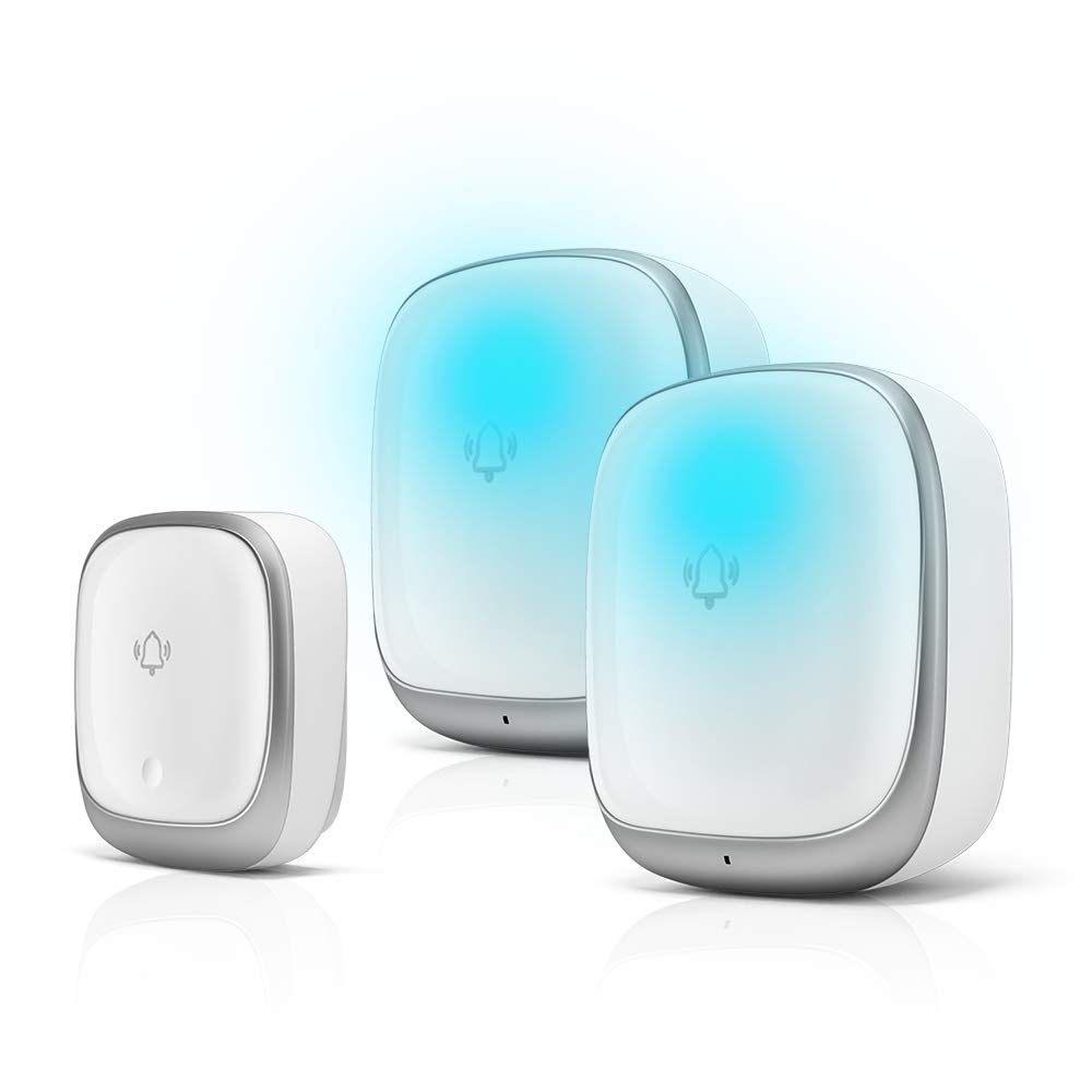 ☆新品☆ワイヤレスチャイム 玄関チャイム 電池不要 自動発電 音と光で呼び出しチャイムセット 7色led 4段階音量調節38曲選択 防水防塵 介護呼び鈴ドアベル 最高200M無線範囲 送信機１個 受信機2個 765d704c