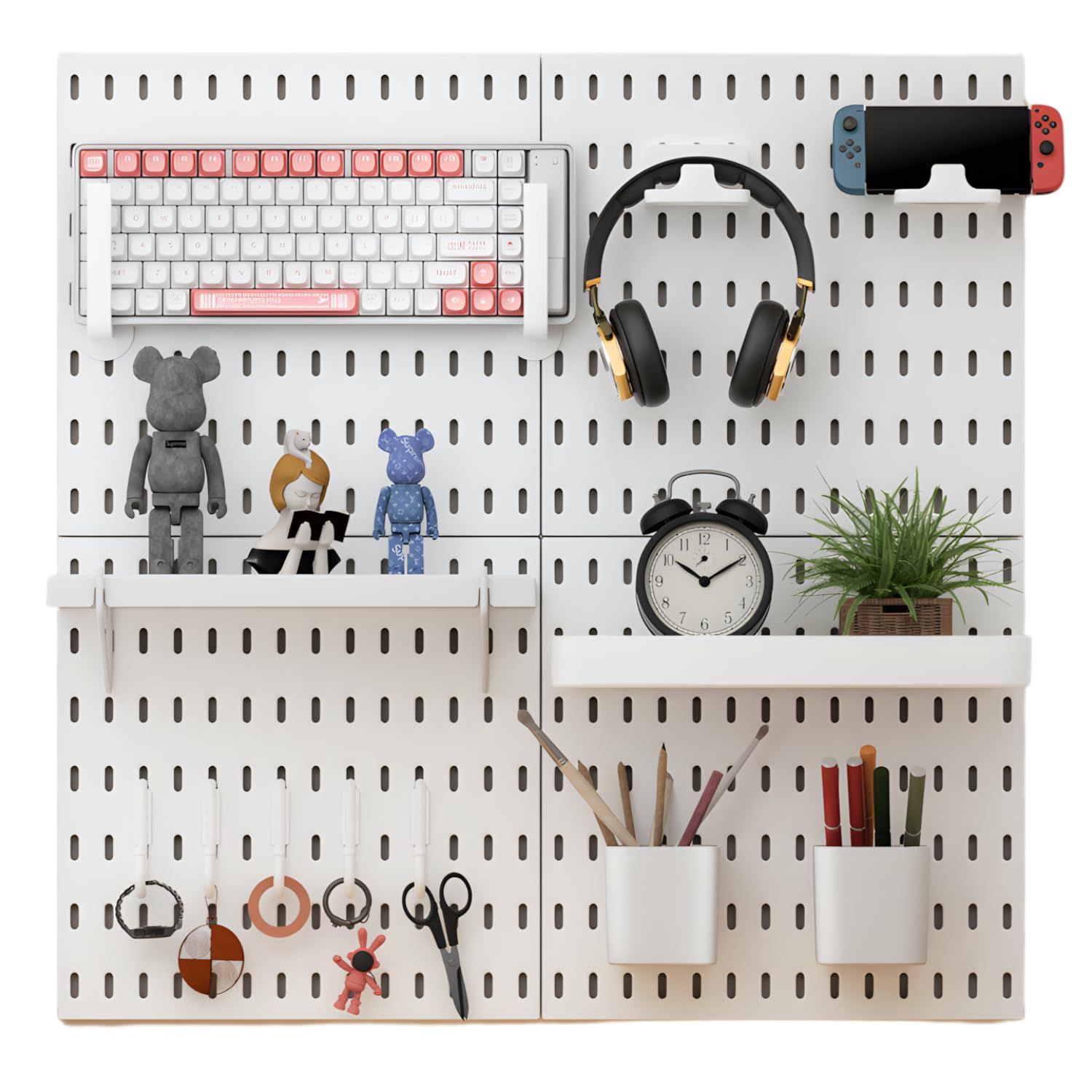 ☆新品☆Keepo ペグボードコンビネーションキット モジュラーアクセサリー付き ゲーム用壁オーガナイザー クラフト/オーナメントディスプレイ用 寝室/オフィス/自宅用ペグボード (ホワイト, 56×56cm) 9847be62