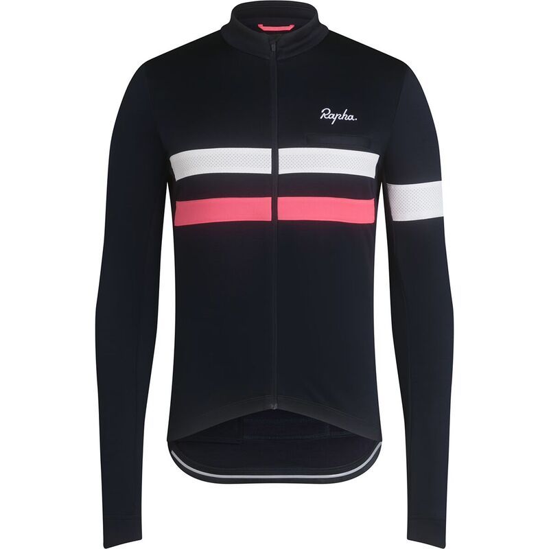 ラファ メンズ トップス Tシャツ ジャージー 長袖 Rapha Brevet LongSleeve Jersey Mens Dark NavyHighVis Pink ネイビー
