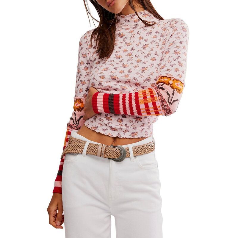 フリーピープル レディース トップス Tシャツ Free People Wtf Bold Bowery Cuff Top Womens Cherry Blossom Combo