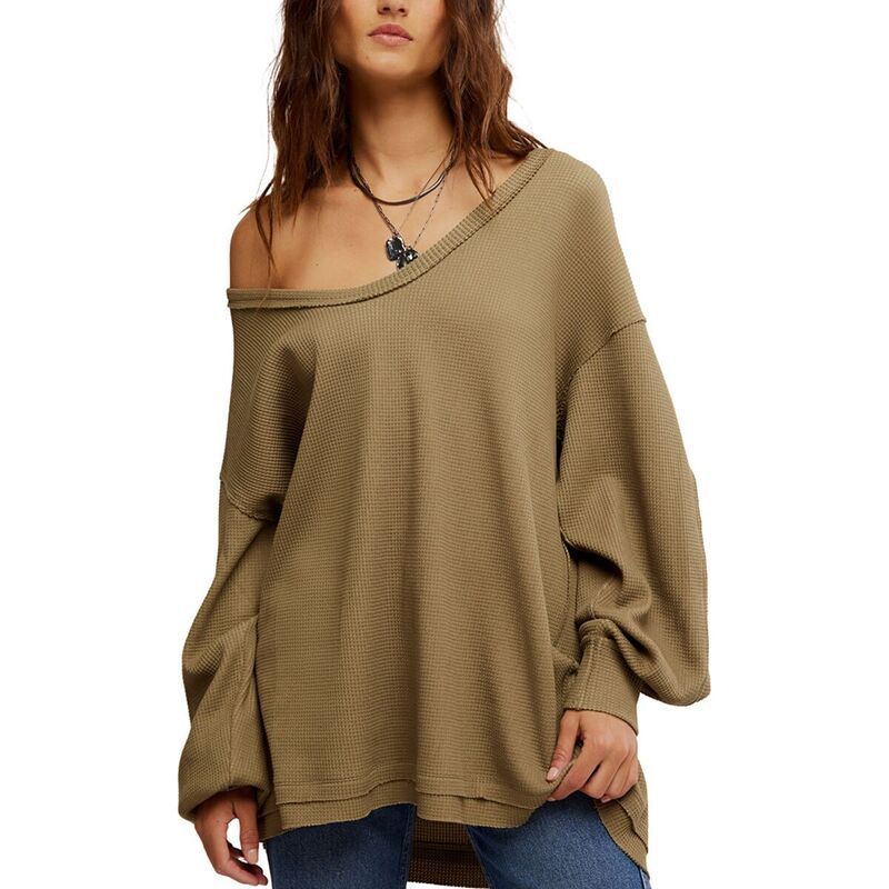 フリーピープル レディース トップス Tシャツ Free People Coast 2 Coast Thermal Top Womens Gothic Olive Cross D オリーブ