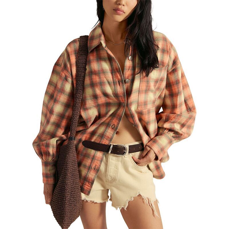 フリーピープル レディース トップス Tシャツ 長袖 Free People Ashley Plaid LongSleeve Shirt Womens Sand Combo Gia Pla サンド