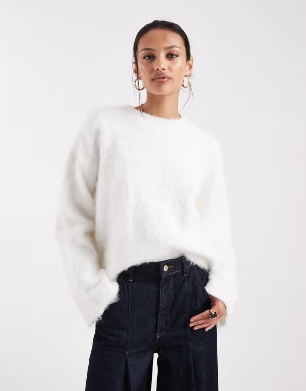 エイソス レディース アウター ニット・セーター ウール ASOS DESIGN brushed wool blend oversized knit sweater in ecru エクリュ