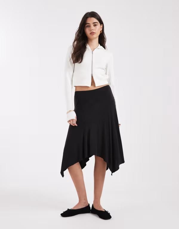 コットンオン レディース ボトムスカート ドット柄 アシンメトリー ドット ミディ Cotton sandy polka dot asymmetric midi skirt Black ブラック