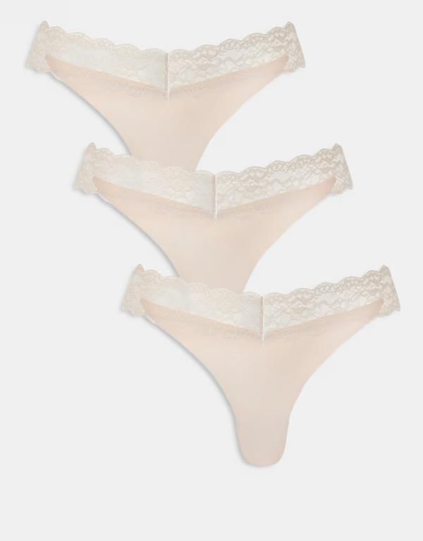 オンリー レディース アンダーウェア ブリーフパンツ レーストリム レース ONLY 3 pack lace trim seamless thongs Peach Taffy ピーチ