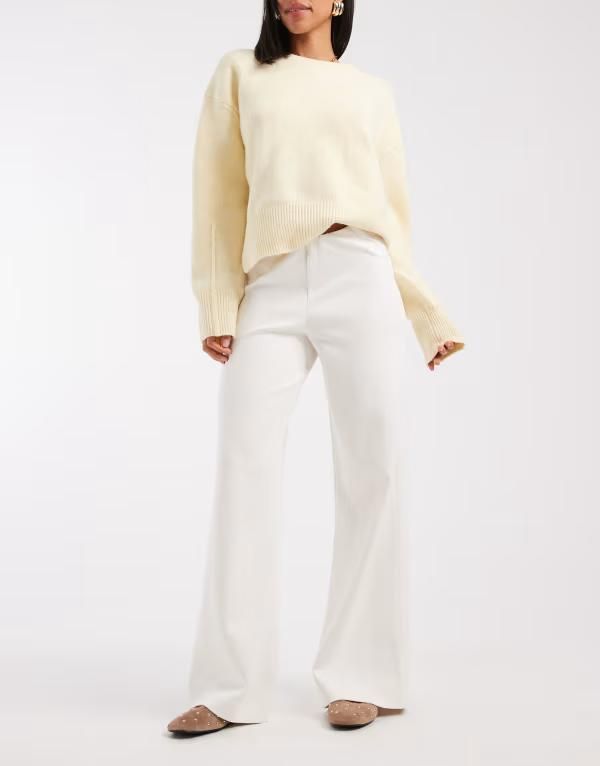 エイソス レディース ボトムス カジュアルパンツ ワイドレッグ ジャージー ASOS DESIGN basics wide leg interlock jersey pants Ivory アイボリー