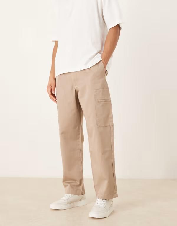 エイソス メンズ ボトムス カジュアルパンツ カーゴパンツ ASOS DESIGN relaxed tapered cargo pants BEIGE ベージュ