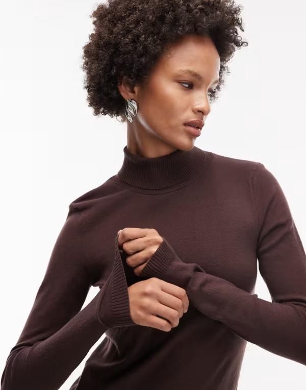 エイソス レディース アウター ニット・セーター タートルネック セーター ニット ASOS DESIGN fine knit turtle neck sweater in chocolate BROWN ブラウン 10,836円