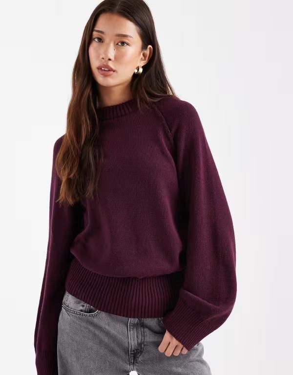 エイソス レディース アウター ニット・セーター クルーネック セーター ニット ASOS DESIGN knit crew neck sweater with raglan sleeves in plum Plum プラム