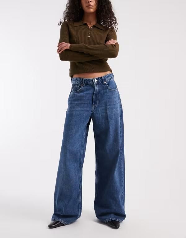 オンリー レディース ボトムス デニムパンツ ワイドレッグ ハイウエスト ジーンズ ONLY softouchigh waist wide leg jeans in mid Medium blue denim デニム