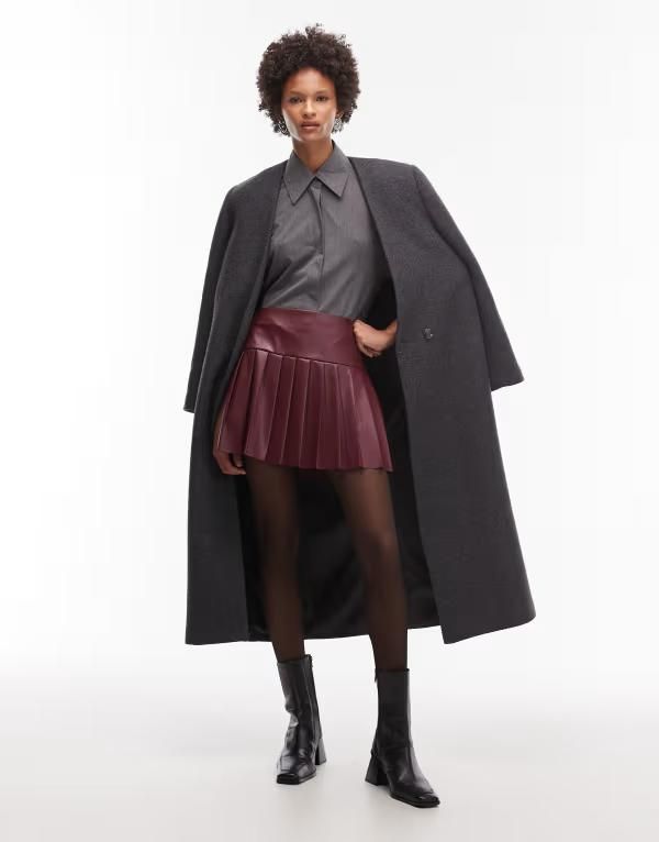 エイソス レディース ボトムス スカート プリーツ ミニ ASOS DESIGN PU pleated mini skirt Burgundy バーガンディ