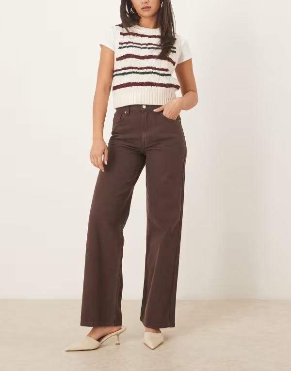 エイソス レディース ボトムス デニムパンツ ワイドレッグ ジーンズ ASOS DESIGN wide leg dad jeans in chocolate Chocolate チョコレート