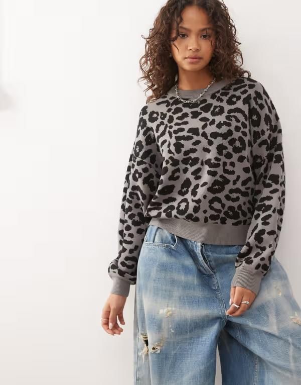 ノイジーメイ レディース アウター カーディガン セーター ニット Noisy May relaxed knit sweater leopard Black ブラック