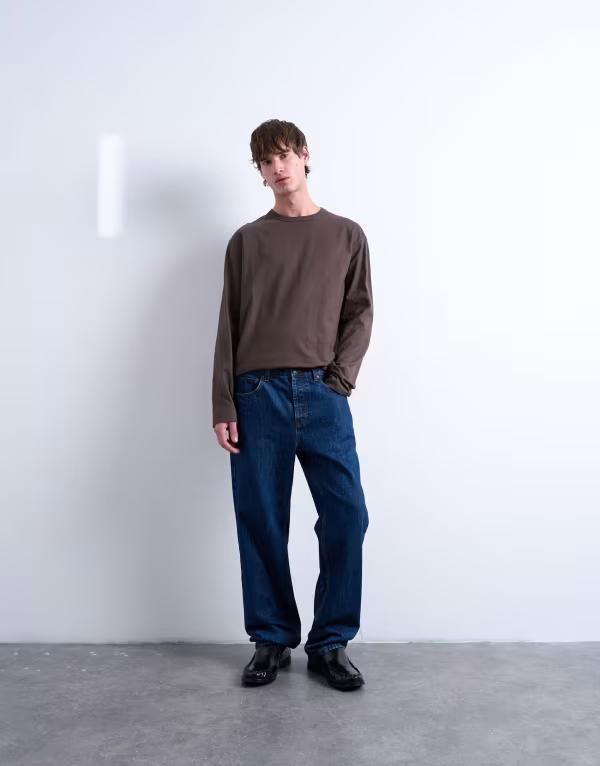 トップマン メンズ トップス Tシャツ クロップド Topman cropped fit long sleeve tshirt BROWN ブラウン 8,954円