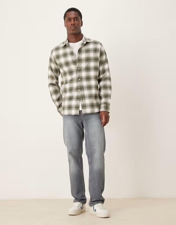 マンゴ メンズ トップス シャツ リラックスフィット コットン Mango 100 cotton relaxed fit flanel shirt in olive OLIVE GREEN グリーン