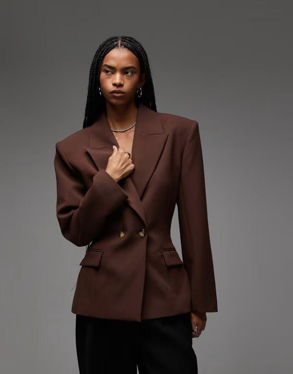 エイソス レディース アウター ジャケット・ブルゾン ブレザー ASOS DESIGN double breasted cinch blazer in chocolate Chocolate チョコレート
