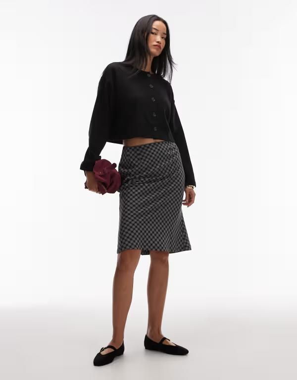 エイソス レディース ボトムス スカート ミディ ASOS DESIGN 90s midi skirt in check black ブラック